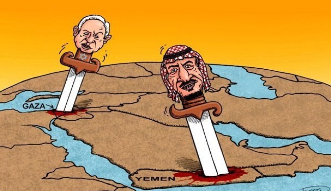 ممارسات الكيان الاسرائيلي في غزة = العدوان الاسرائيلي علي اليمن